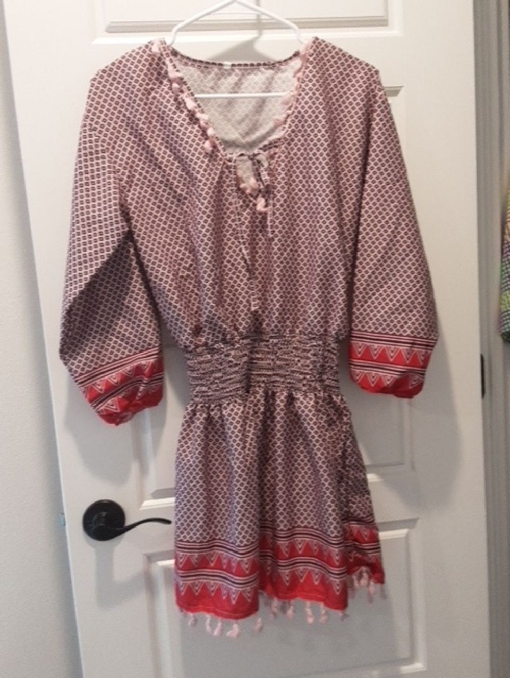LOFT Pink Geometric Print Tassel-Trim Kids Dress